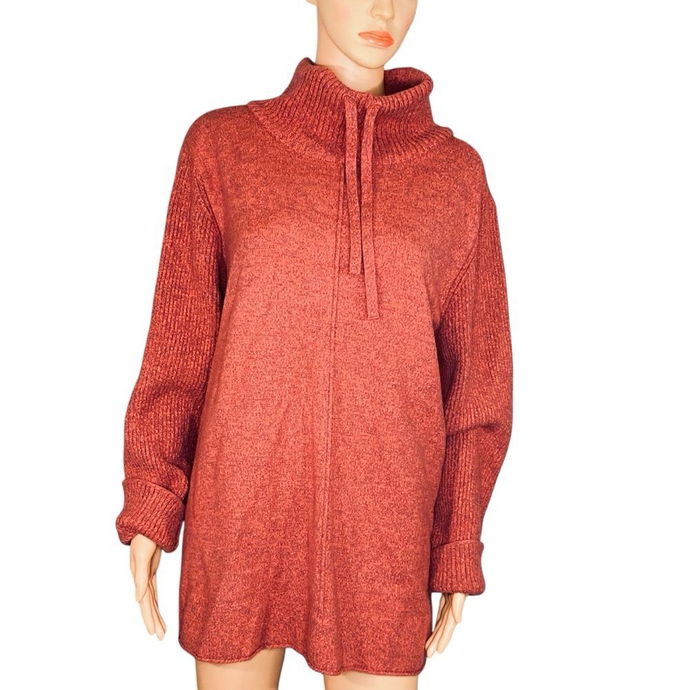 Sonoma Funnel Neck Sweater Winter Knit Long Sleeve Drawstring Cozy Coral SZ 2X